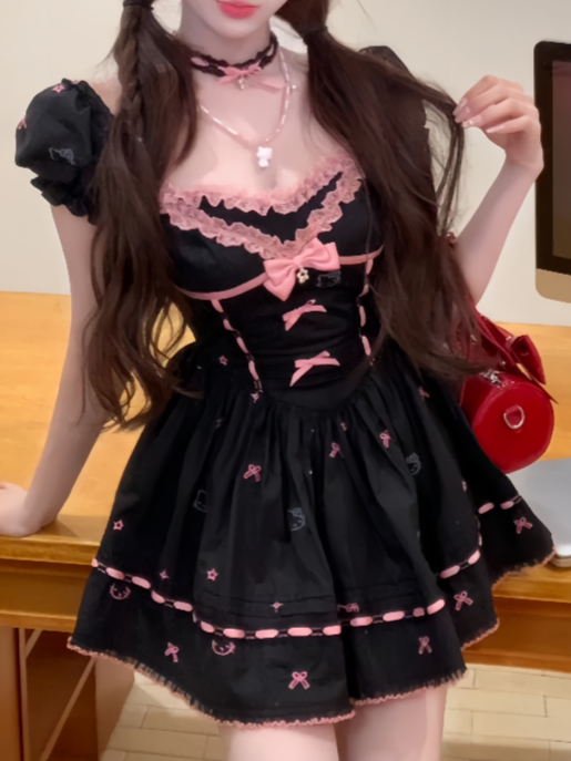 Dark Coquette Pink Bow Dress