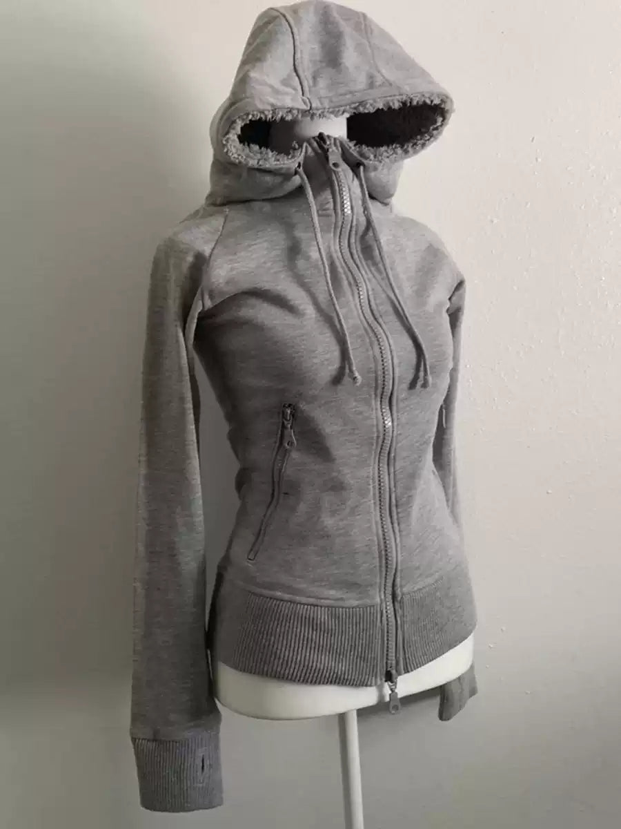 gray lamb wool hooded sweatshirt jacket