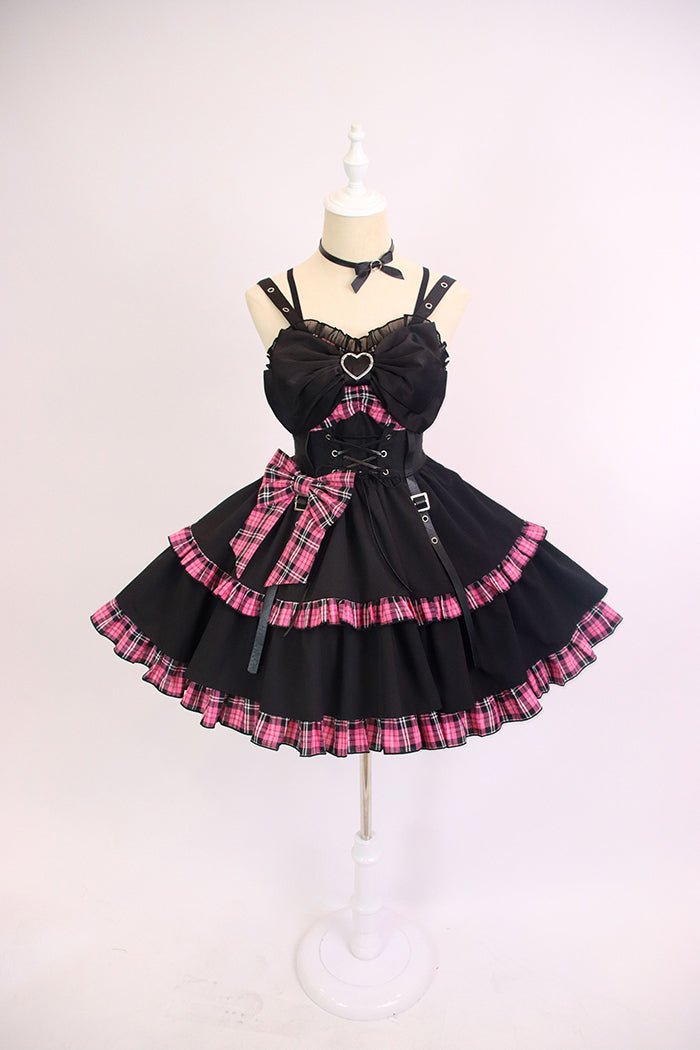 Little Spicy Plaid JSK Dress black and pink (new version, without ruffles on bust)