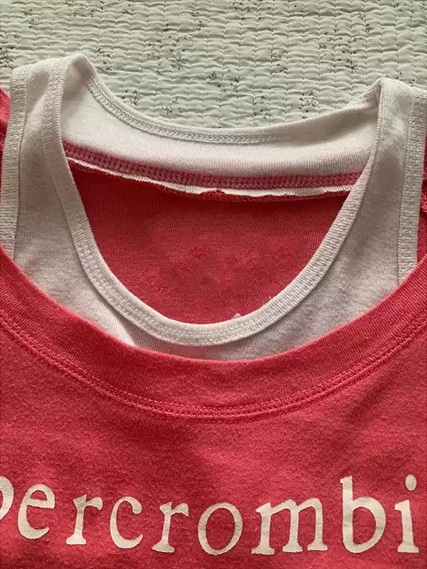 red fake two-piece printed T-shirt
