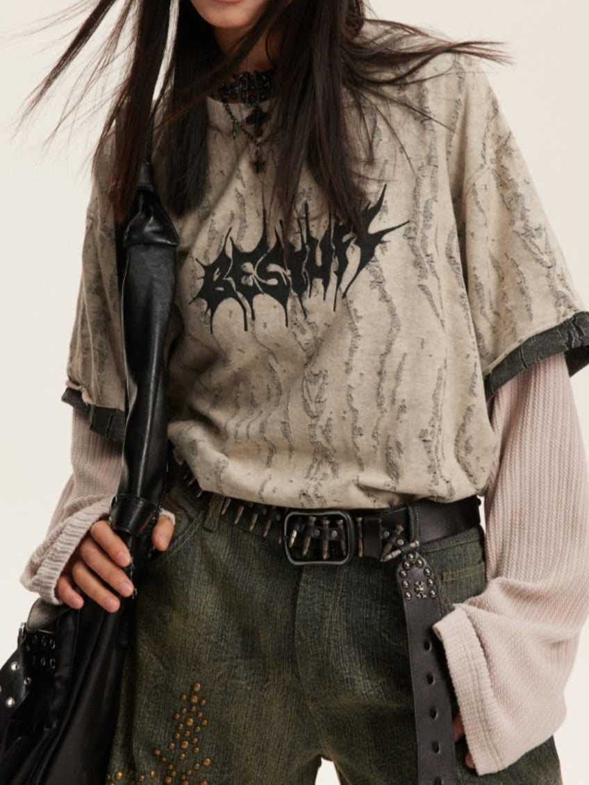 Grunge Letter Round Neck Sweatshirt