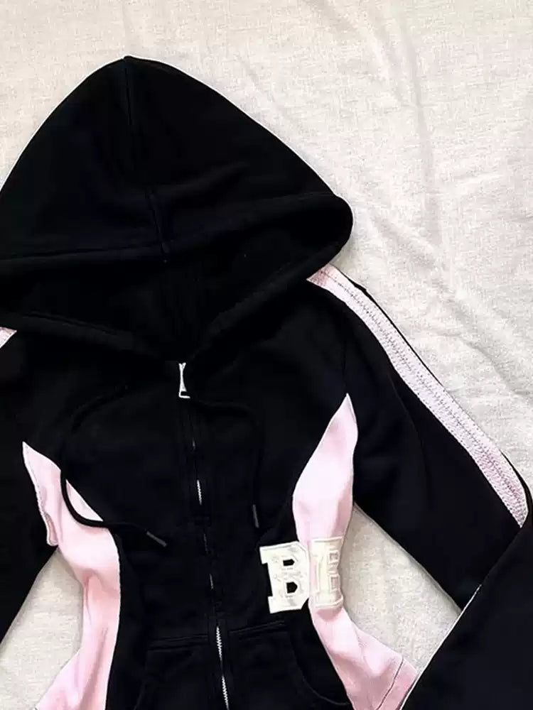 Retro matching casual all-match zipper hooded jacket