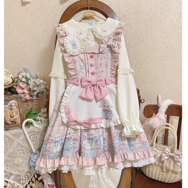 Kawaii Lolita JSK pink dress+apron+side clip
