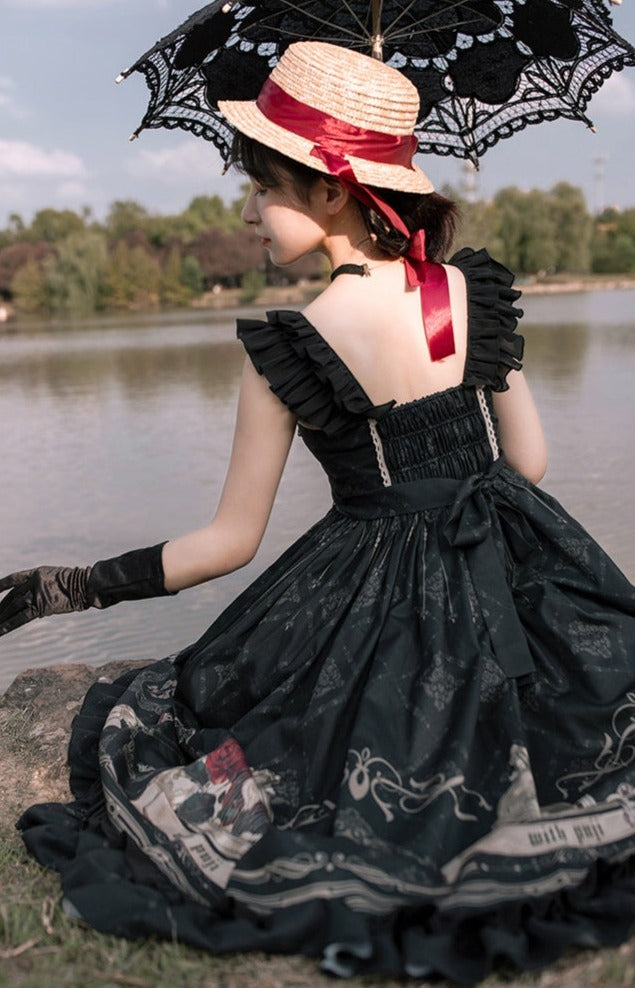 Gothic Black and Red Dress JSK