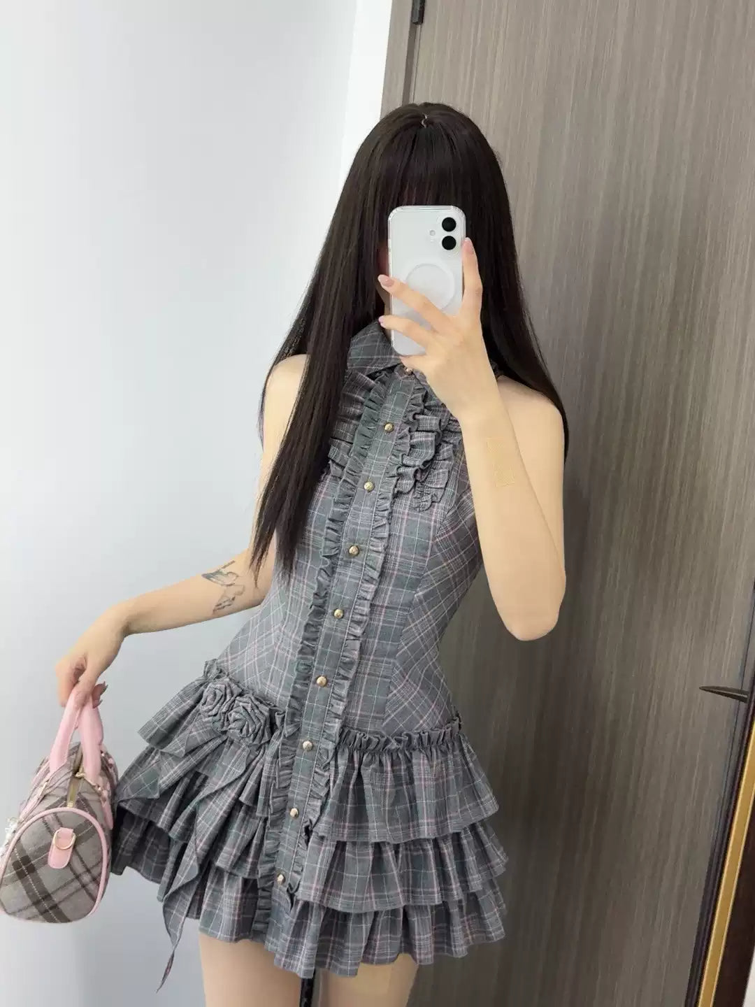 retro gray halter-neck dress