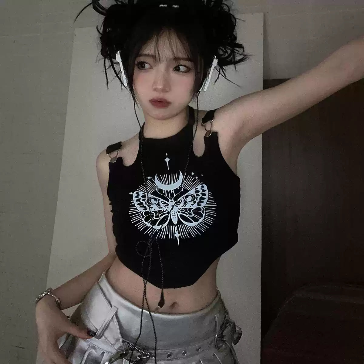 Moth print black camisole