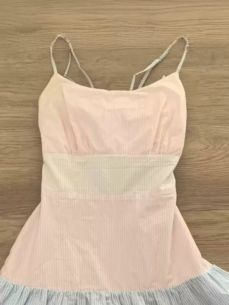 Pink striped suspender dress