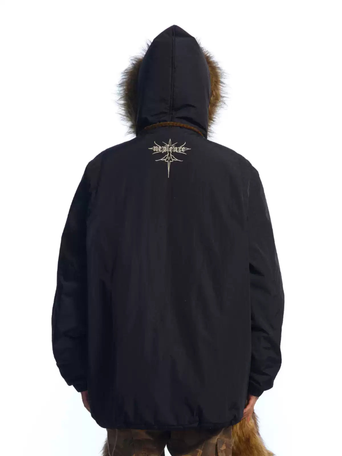 embroidered windproof fur collar hooded cotton jacket