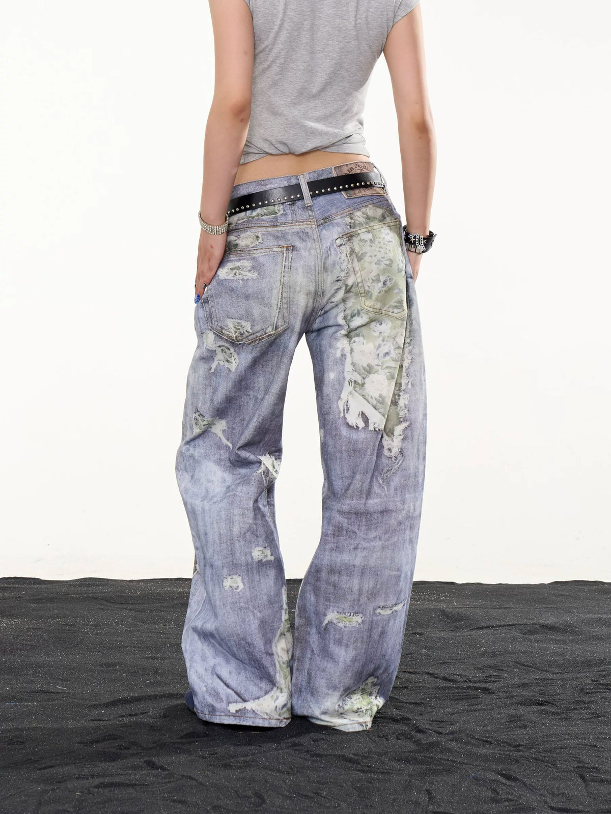 ONLPP American Vintage Streetwear Casual Distressed Print Wide-Leg Jeans for Women, Loose-Fit Statement Trousers