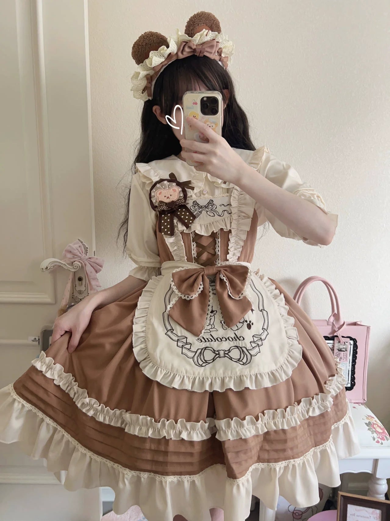 Sweet Lolita JSK with Detachable Apron Khaki JSK + apron Only