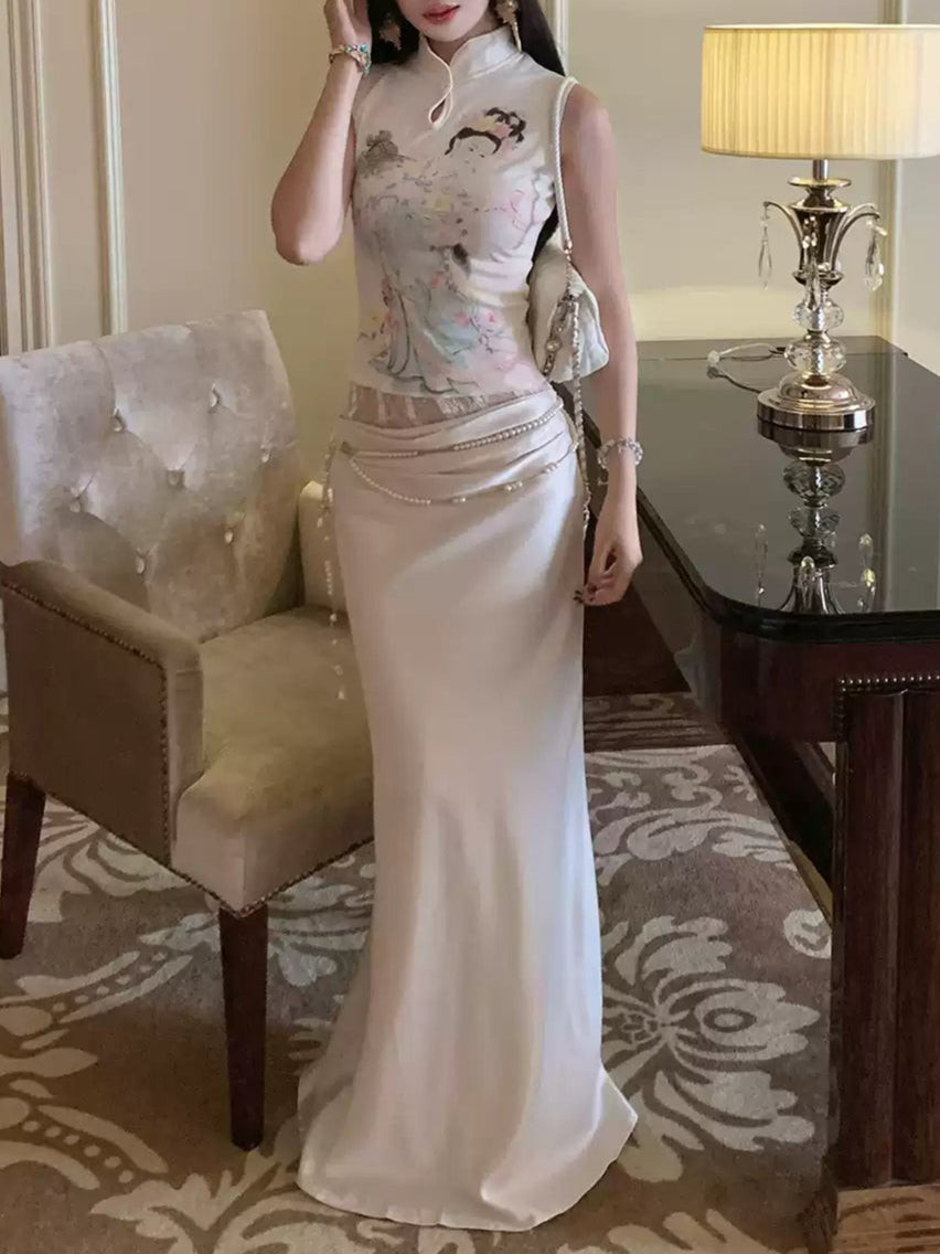 New Chinese Printed Cheongsam Dress
