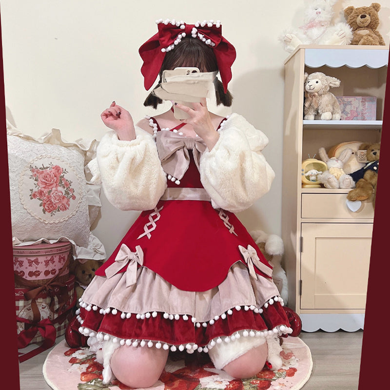 Wool Kawaii Lolita JSK cherry jsk+bow (red color)