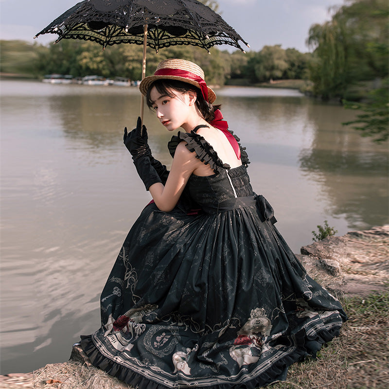 Gothic Black and Red Dress JSK
