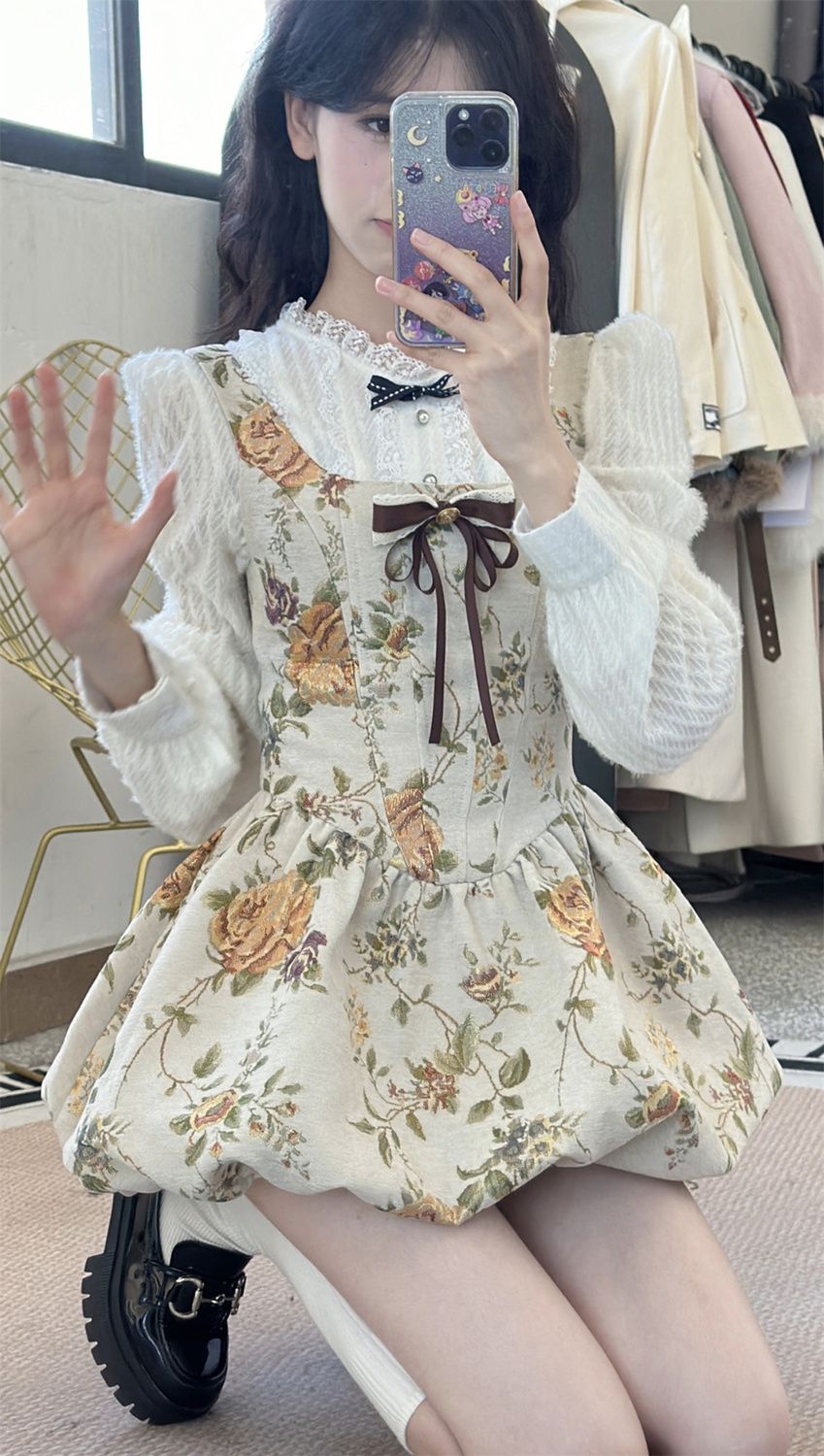 Retro Floral Puffy Dress