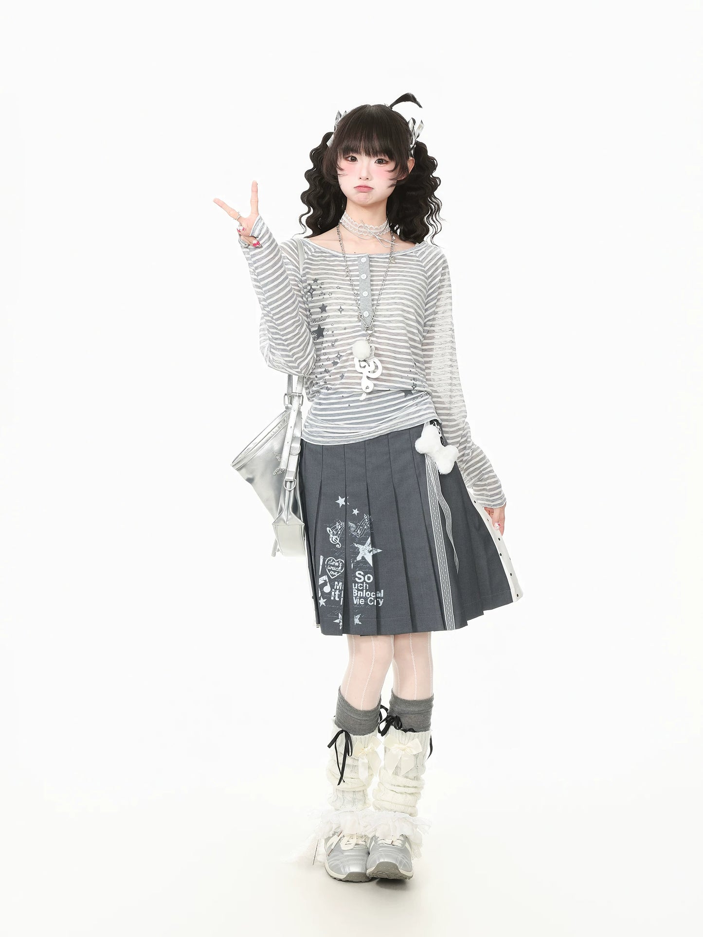 Languid Park Blue Ghost Park Polka Dot Two-Way Pleated Skirt for Women Summer Casual Short Skirt