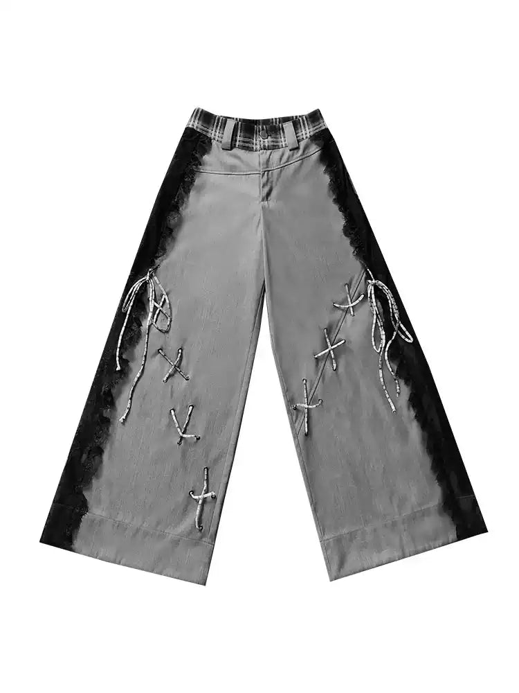 hollow lace stitching suit pants