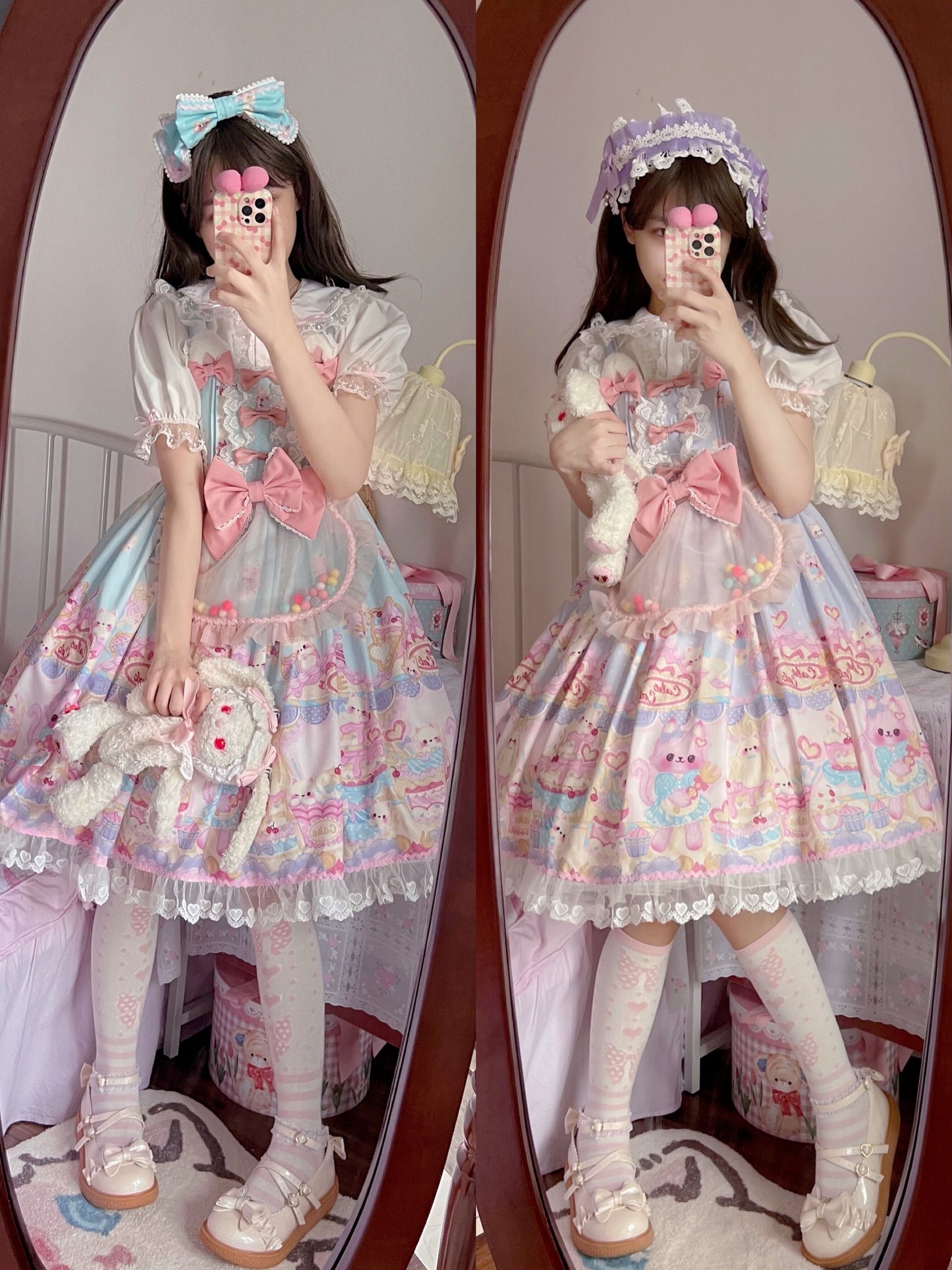 Cute Lolita Cat Printed Sweet JSK Dress blue jsk