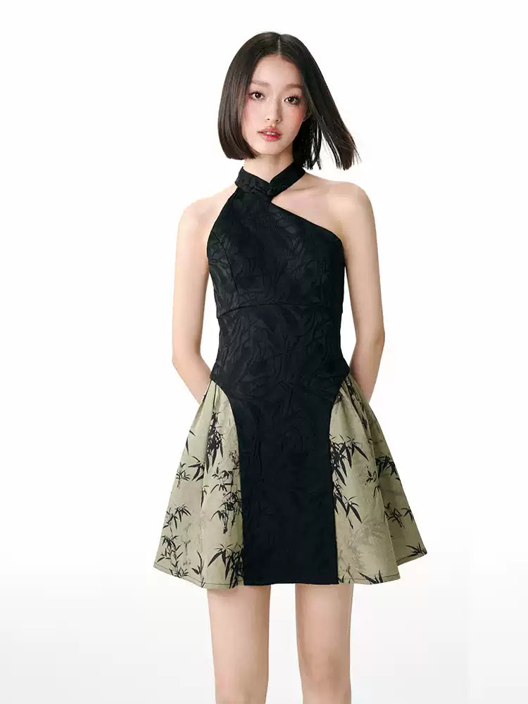 New Chinese Style Bamboo Leaf Cheongsam Dress