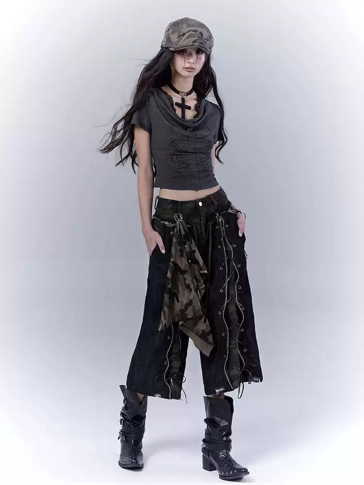 Grunge camouflage distressed jeans