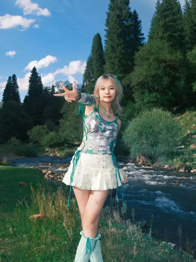hollow green ice cream print vest