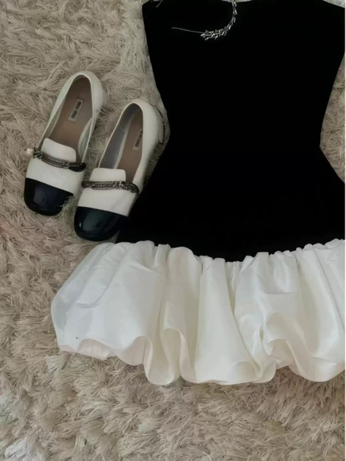 Black one-shoulder tube top dress