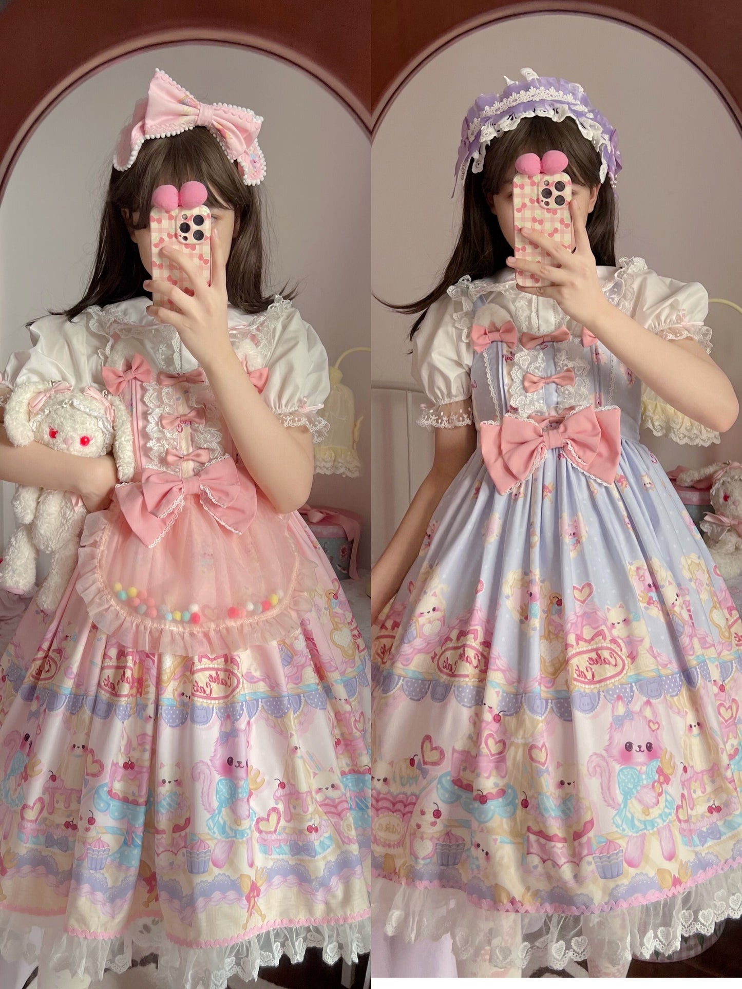 Cute Lolita Cat Printed Sweet JSK Dress L pink kc