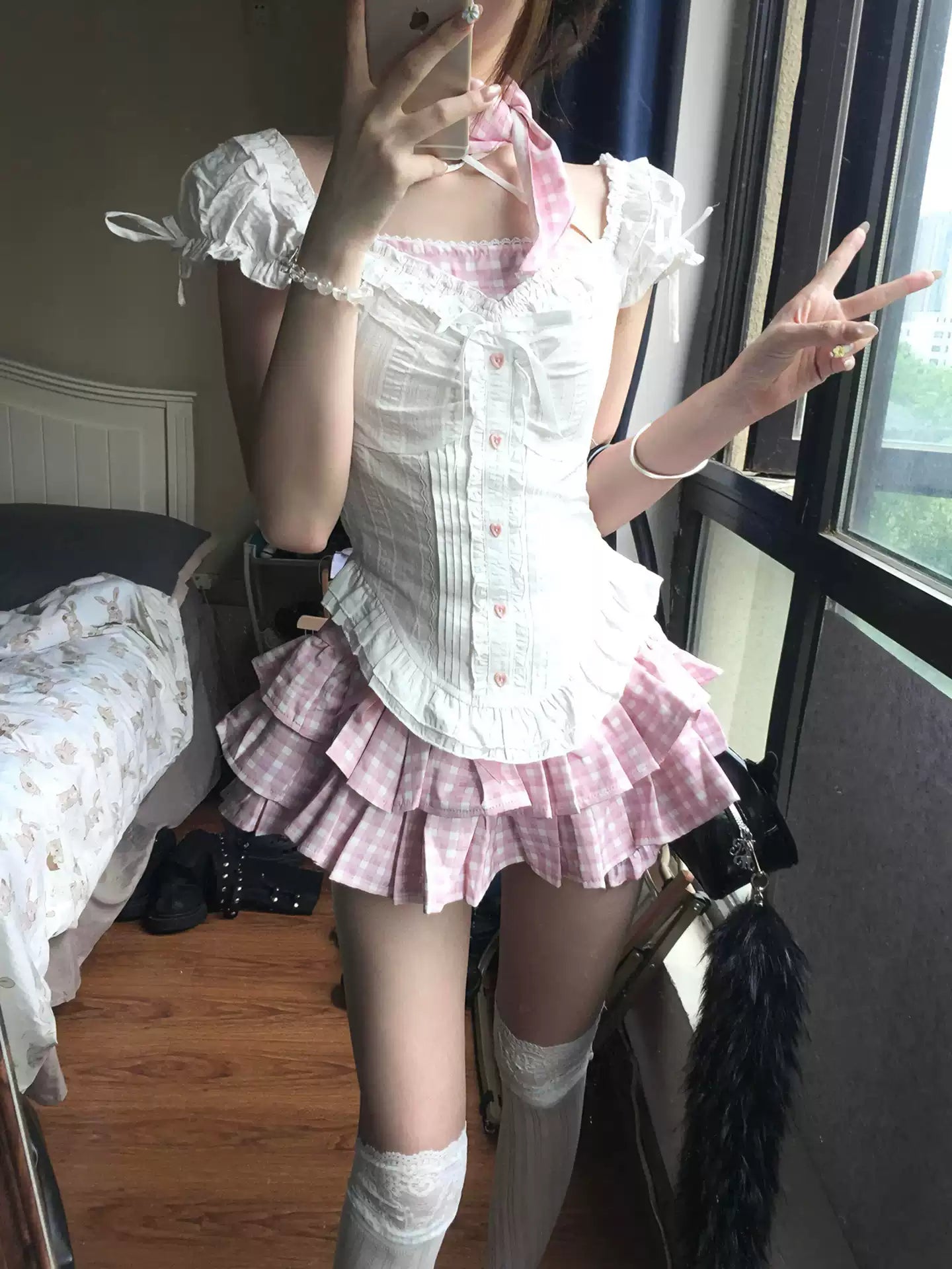 Sweet Pink Cake Skirt Two-piece Summer Set
