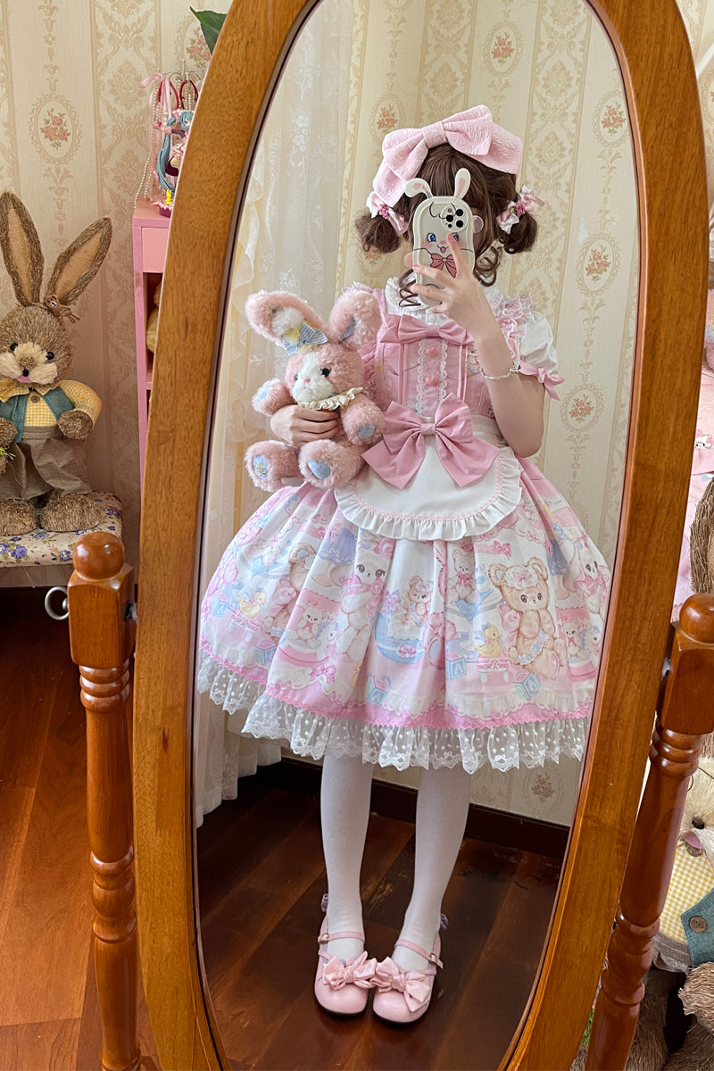Sweet Lolita Jumper Dress Cute JSK L Pink JSK + apron