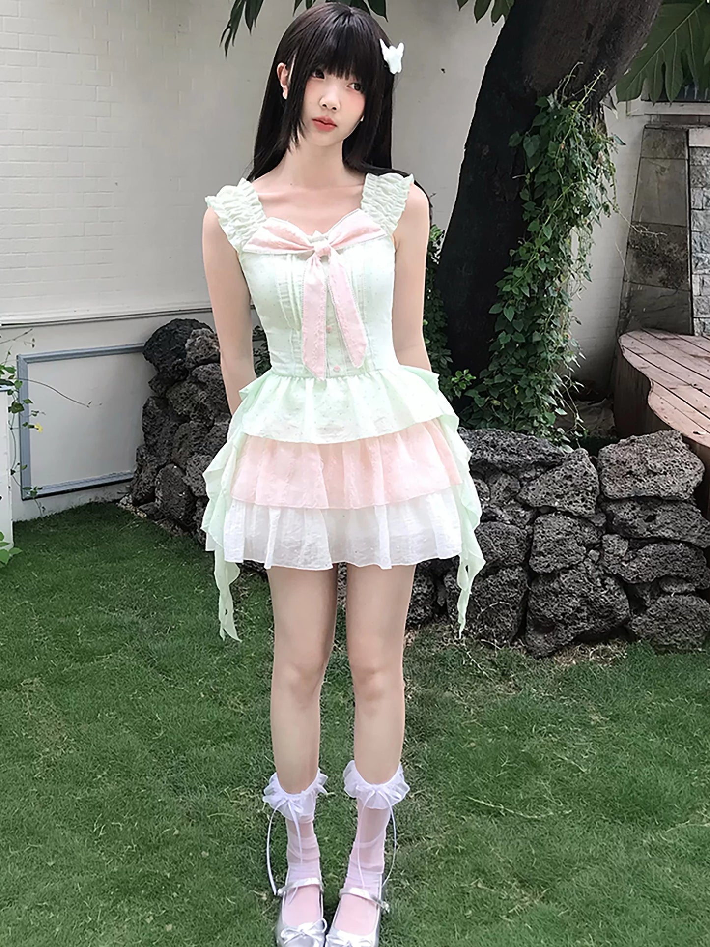 LaLa Sauce Semi-Sweet Guava Gingham Dot Dress with Guava Color—Dopamine Cute Cake Dress for Women