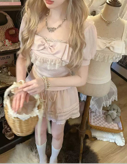 Dollete Ribbon Bow Knitted Shirt