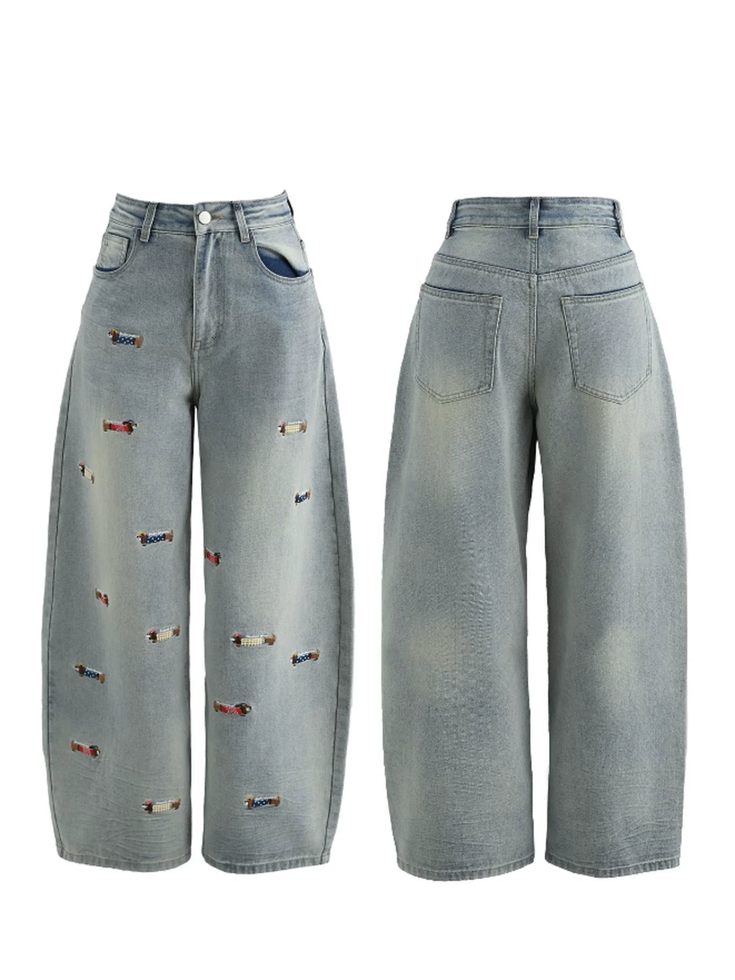 Wax Dog Embroidery Jeans