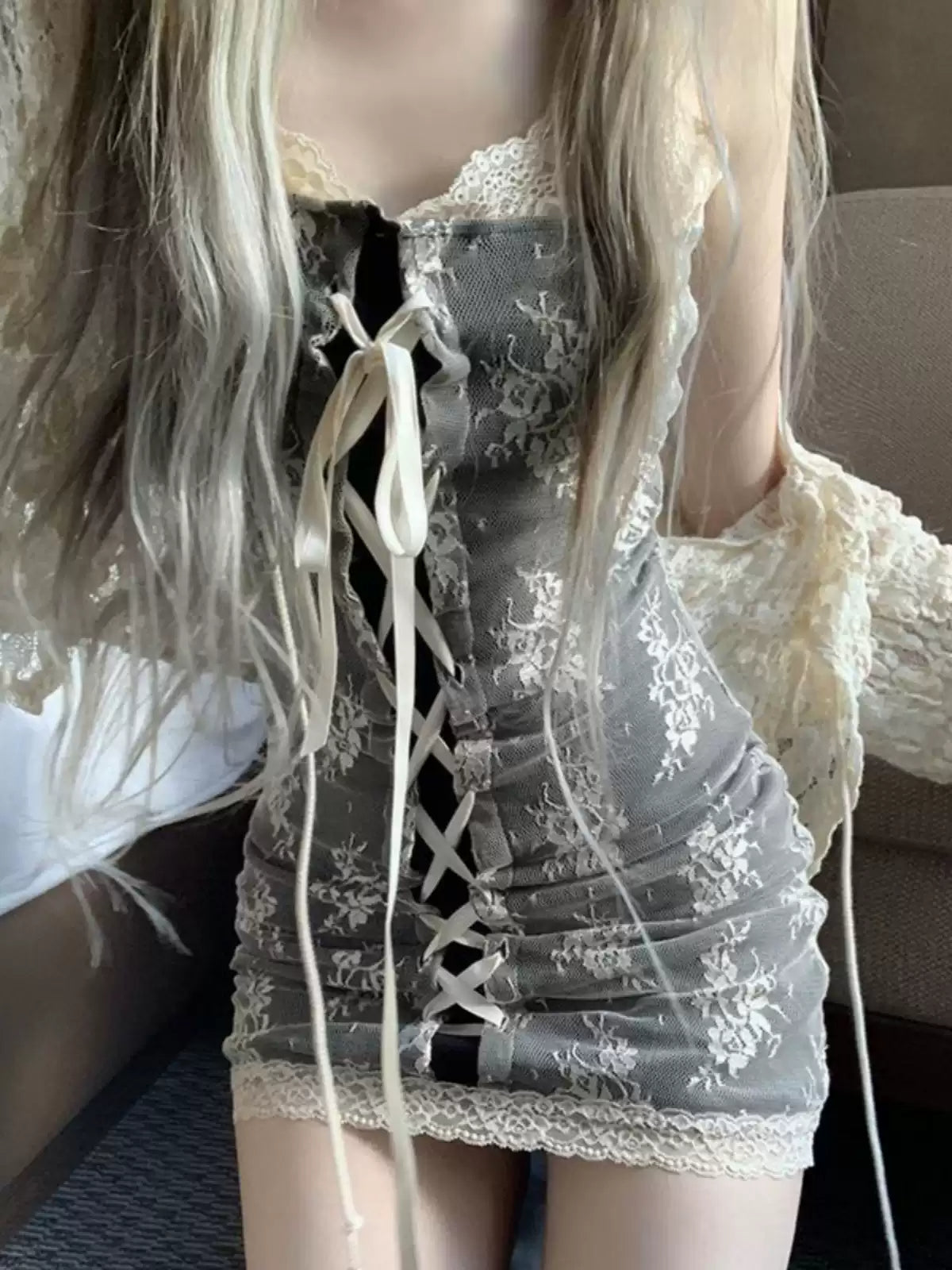 Dark Coquette Hip-hugging Lace Dress