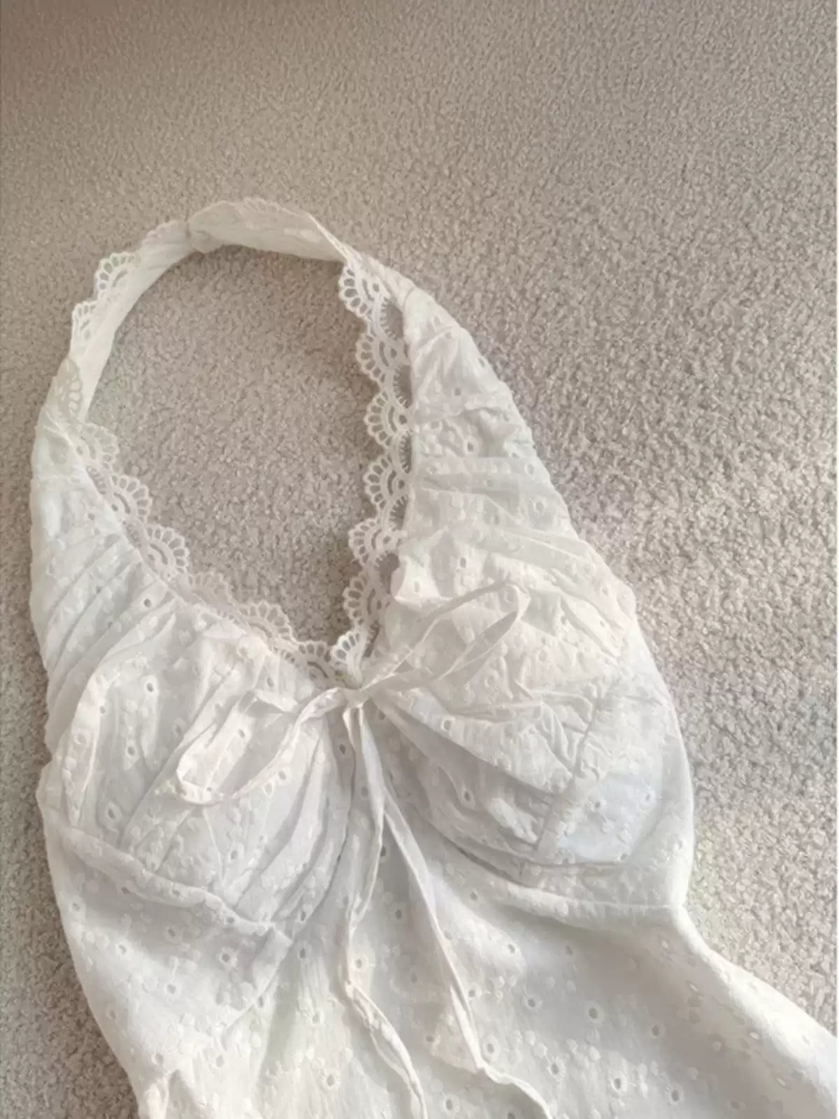 White hollow embroidered halterneck camisole