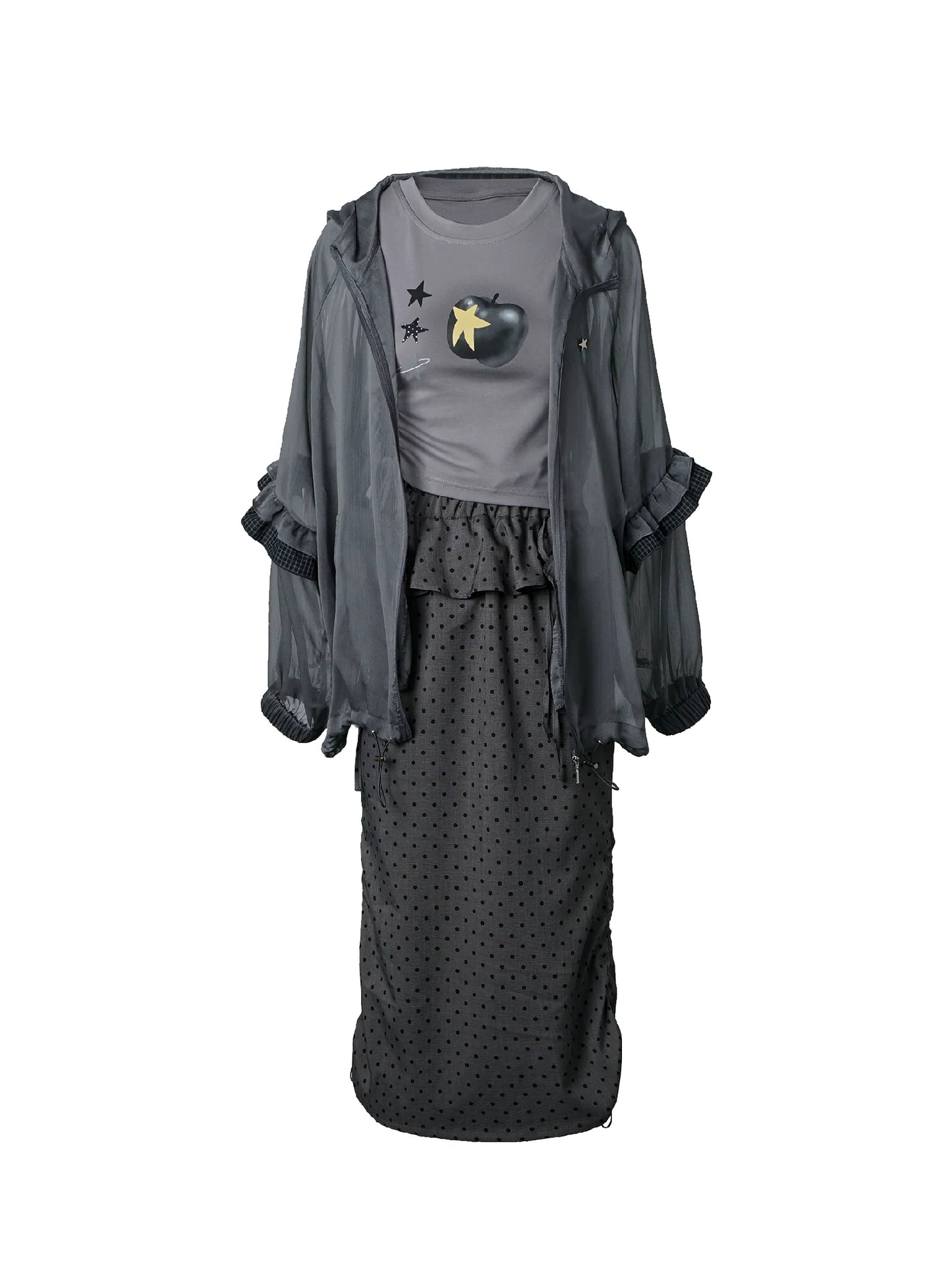 Ready Stock 【Black Fog】 Lightweight Chiffon Cardigan Sun Protection Jacket Summer Tank Dress Polka Dot Outfit Slimming