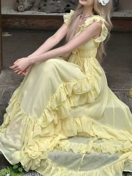 Yellow Irregular Ruffled Fairy Dress