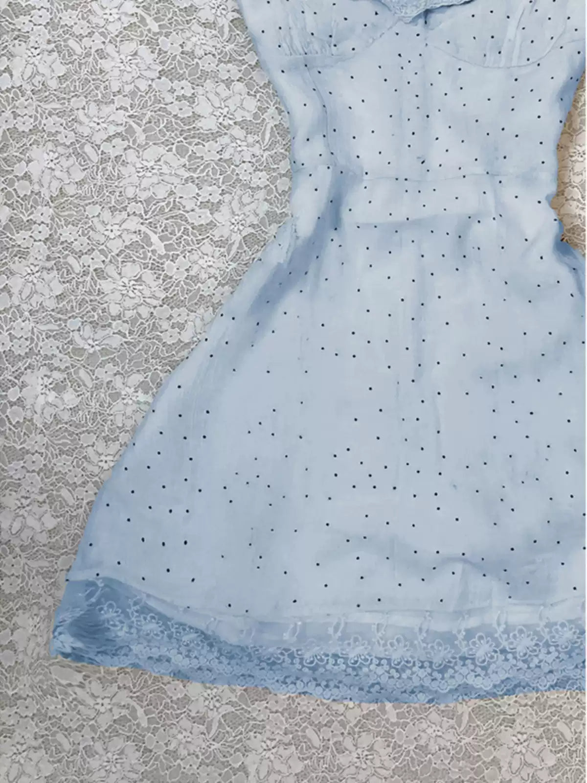 blue polka dot suspender dress