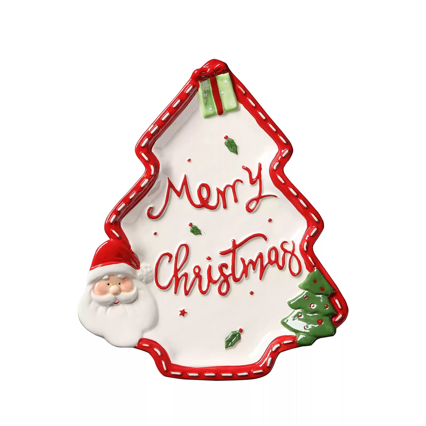 Santa Claus pine tree special-shaped ceramic plate