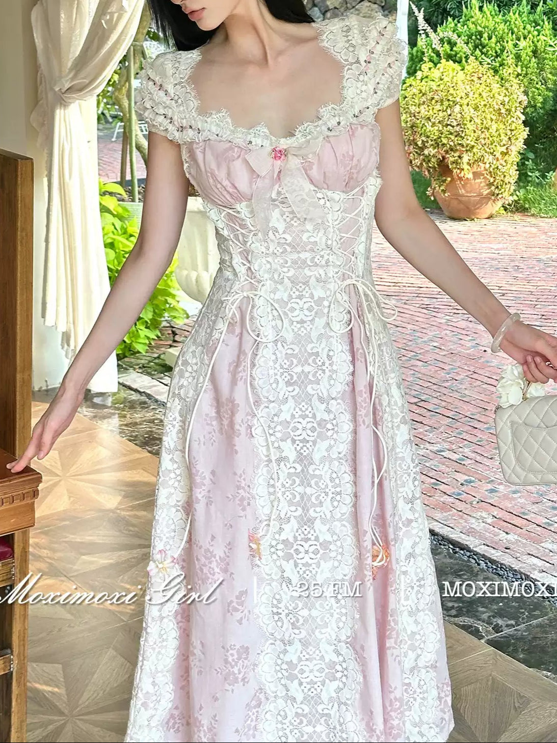 French Bow Ribbon Lace Princess Dress