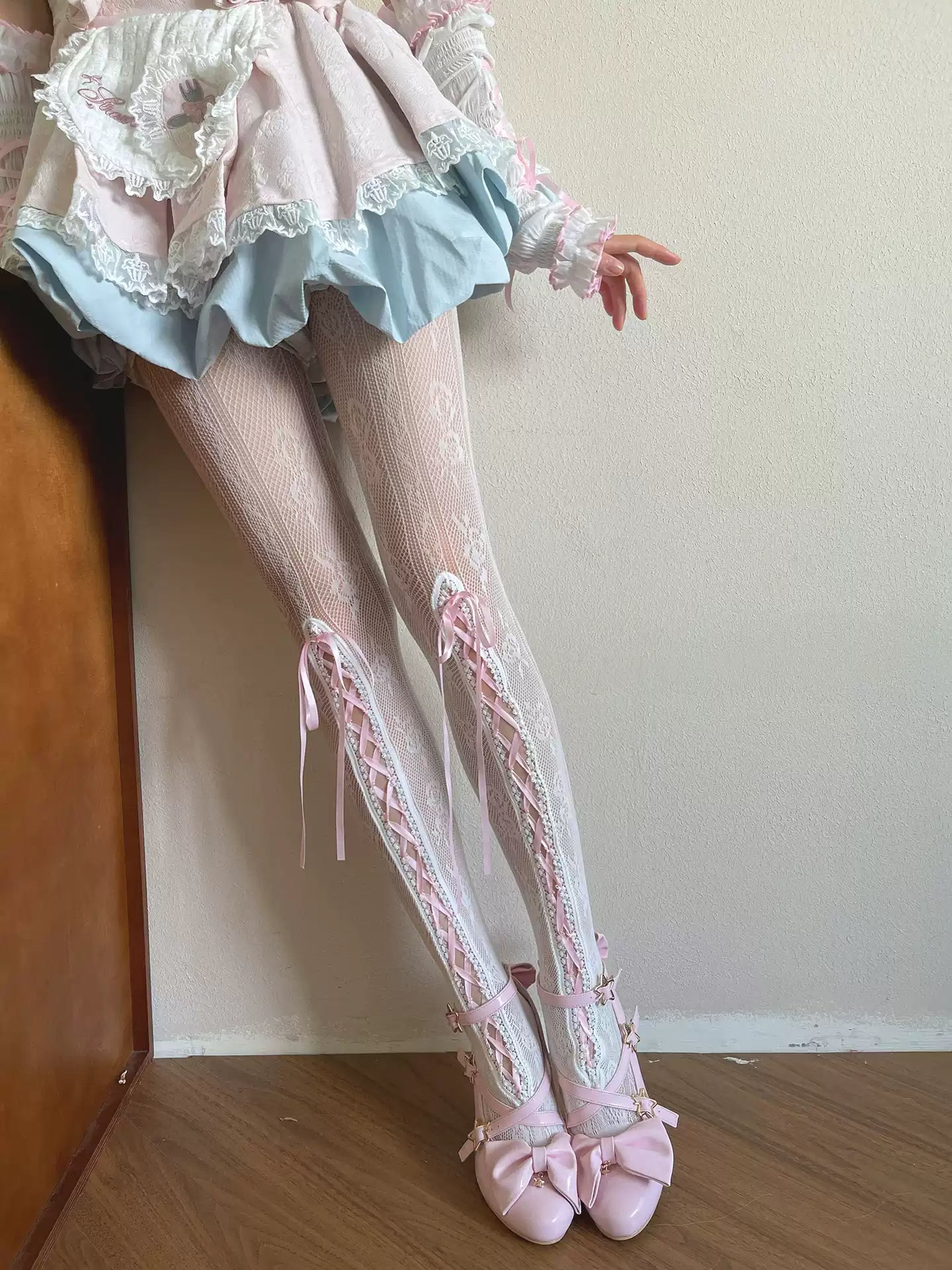 Ballet Style Red Ribbon Lace Pantyhose