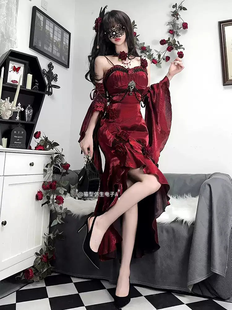 Burgundy Rose Fishtail Dress