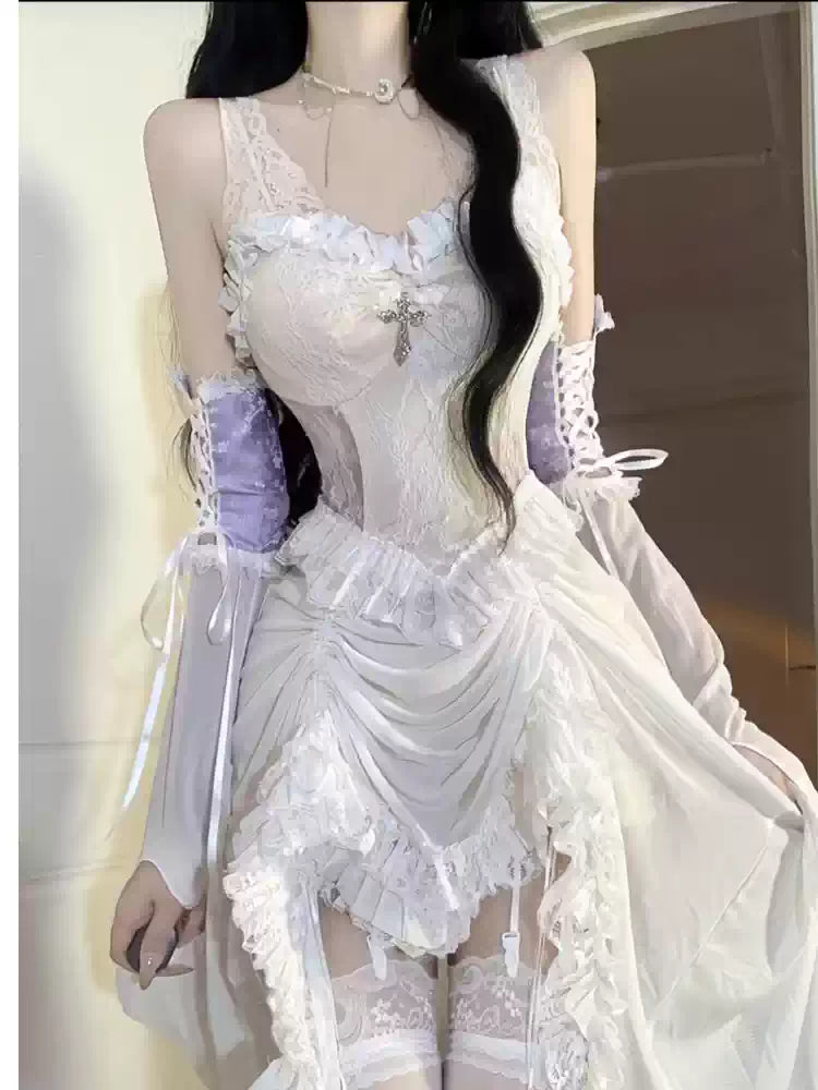 Angelic Lace Splicing Irregular Dress