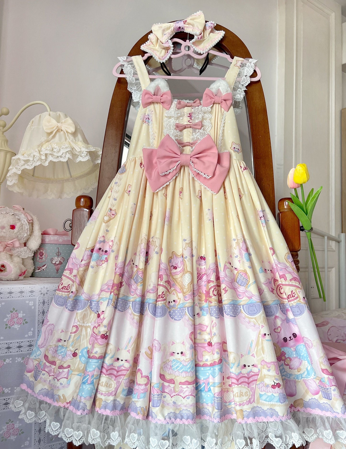 Cute Lolita Cat Printed Sweet JSK Dress yellow kc
