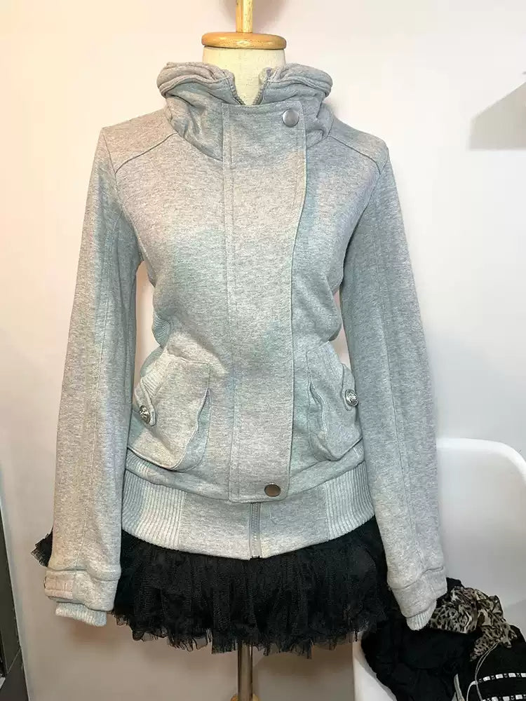 retro gray lapel sweatshirt