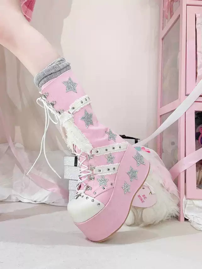 Y2K Stars Galaxy Thick-soled Boots