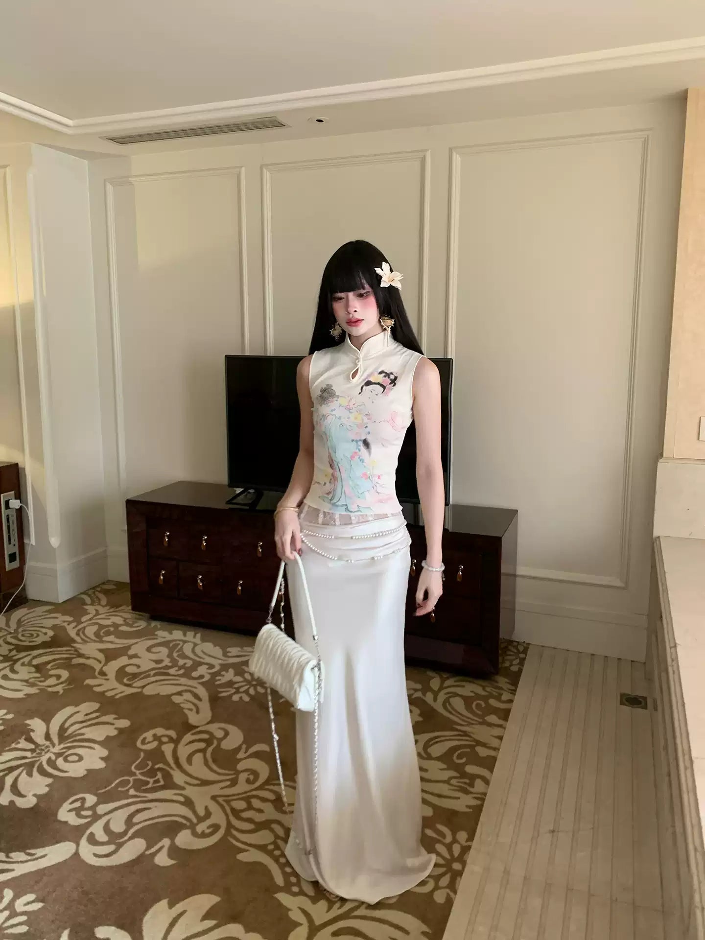 New Chinese Printed Cheongsam Dress