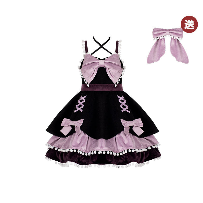 Wool Kawaii Lolita JSK witch jsk+bow (black purple color)