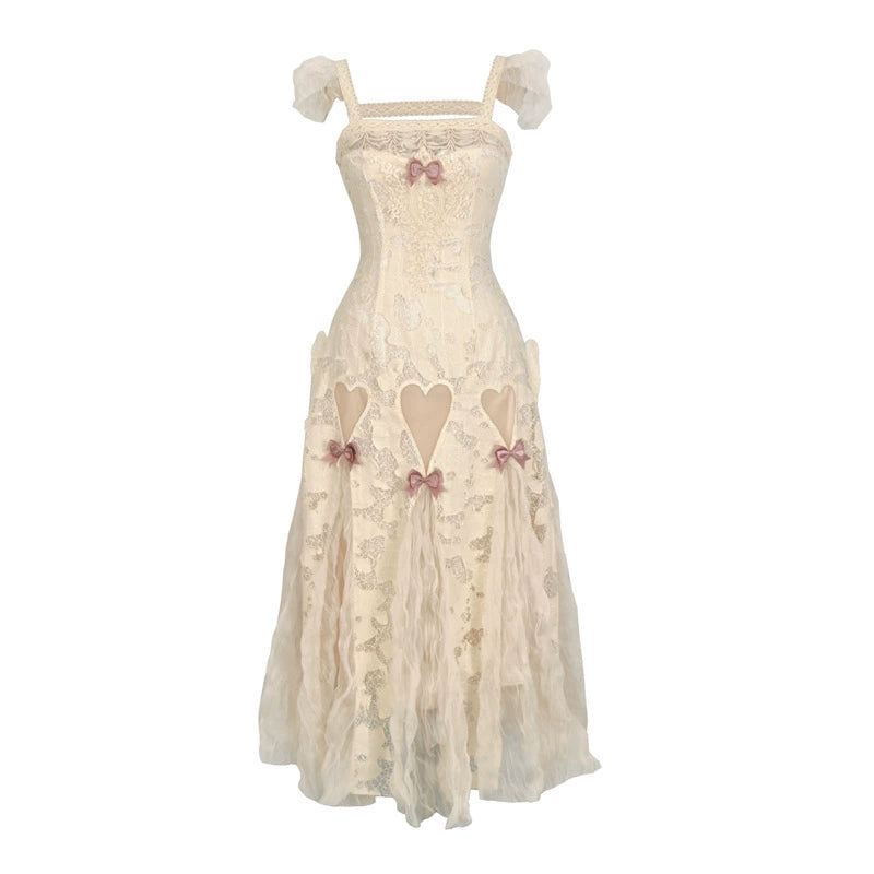 Pure Cotton Love Bow Hollow Lace Suspender Dress