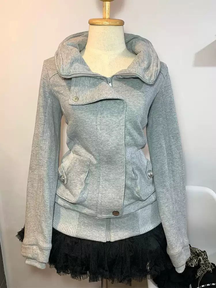retro gray lapel sweatshirt