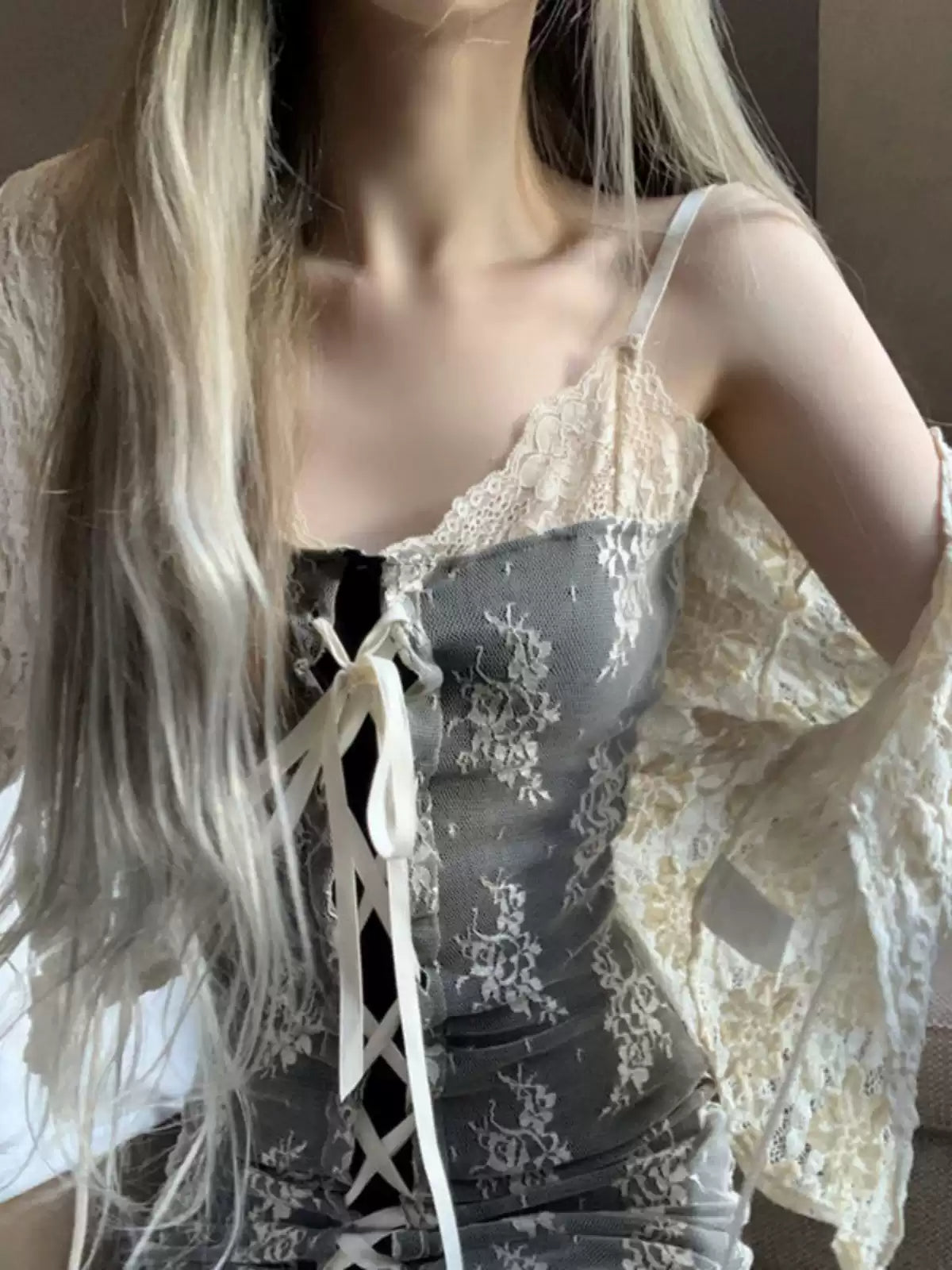 Dark Coquette Hip-hugging Lace Dress