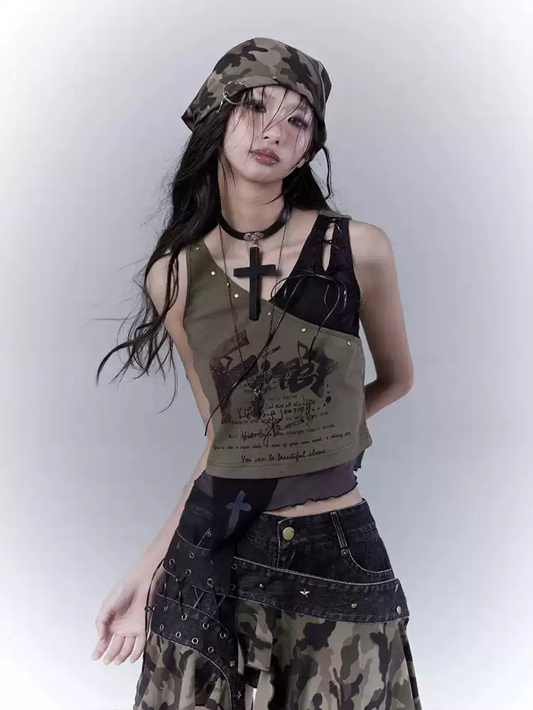 Grunge Wasteland Slim Printed Vest Top